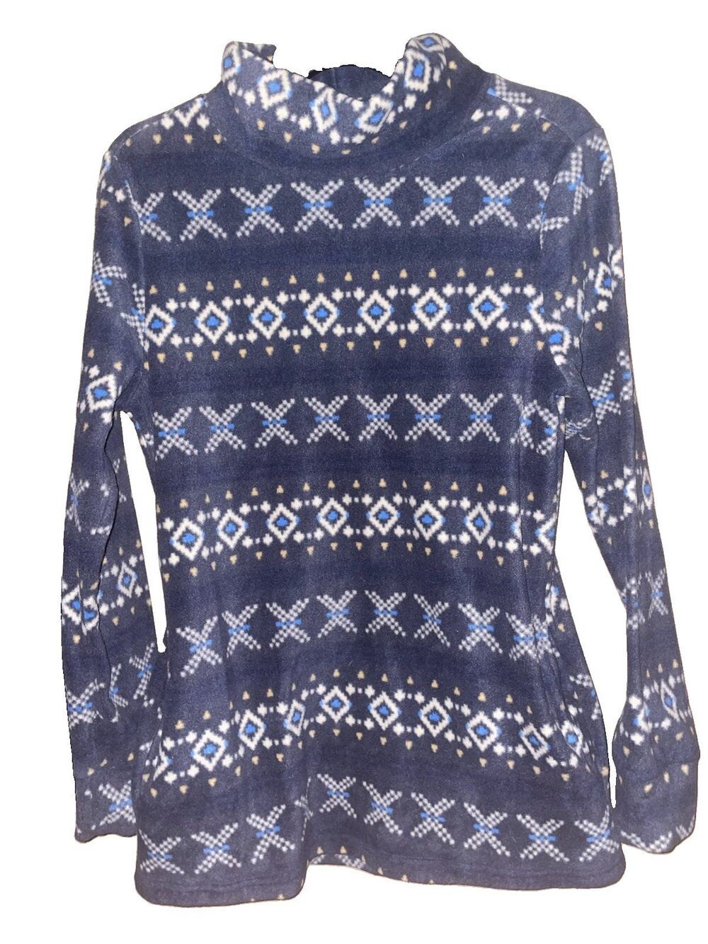 Mountain And Isles Women’s Aztec Print Turtle Neck Fleece Sweater With Pockets S